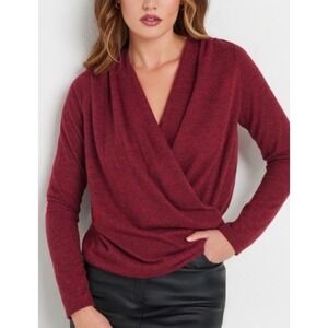 Pleione Maroon Wrap Sweater Long‎ Sleeve Size Xl